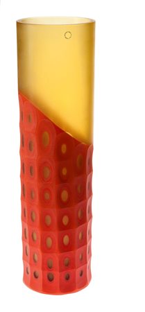 DORDONI RODOLFO Cammeo Vaso in vetro ambra parzialmente incamiciato rosso e...