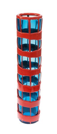 BIANCONI FULVIO Cestino Vaso in vetro trasparente turchese con applicazioni...