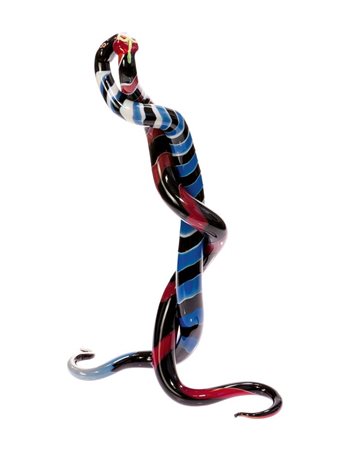 SIGNORETTO PINO Scultura in vetro policromo raffigurante coppia di serpenti...