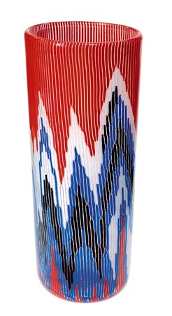 DEL VICARIO BARBARA Fiamme Vaso in vetro a canne policrome rosso, nero, blu e...