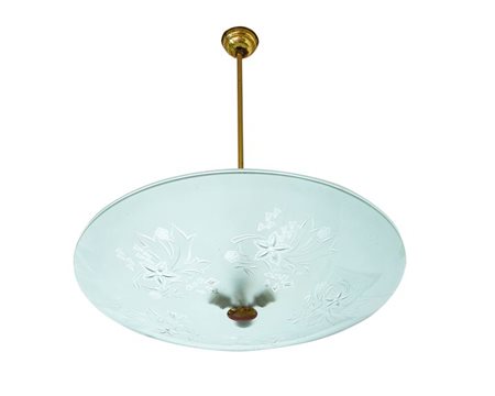 FONTANA ARTE Lampadario con riflettore costituito da una grande coppa in...