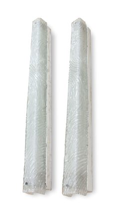 BAROVIER E TOSO ATTR. A Due plafoniere in vetro rugiadoso con supporto in...