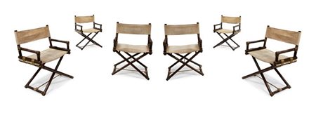 MCGUIRE Directors X Chairs Sei sedie con struttura in rattan e rivestimento...