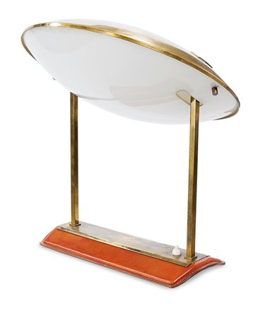 STILNOVO 8050 Lampada da tavolo in ottone ossidato e base in pelle. Diffusore...