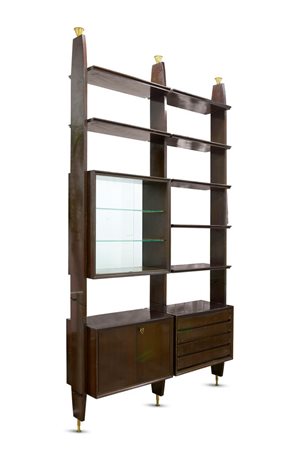 LIBRERIA Libreria da centro a tre montanti in legno di noce fronte a due...