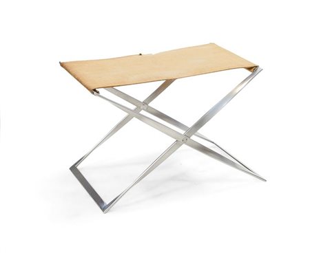 KJAERHOLM POUL PK 91 Sgabello pieghevole in acciaio inossidabile e tela...