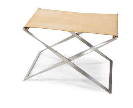 KJAERHOLM POUL PK 91 Sgabello pieghevole in acciaio inossidabile e tela...
