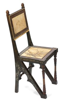 BUGATTI CARLO Sedia con struttura rivestita in pergamena e rame sbalzato....