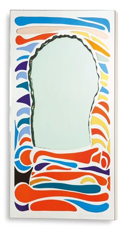 SPECCHIO Splash Specchio inciso e dipinto in policromia. Firmato Boero 91 cm...