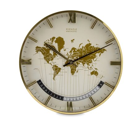 KIENZLE - World Time, orologio in ottone dorato, con ore del mondo, apertura per le 24 ore e indicazione del giorno e della notte. 

