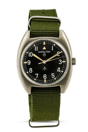 HAMILTON - W10 orologio militare con cassa tonneau monoblocco d'acciaio e barrette fisse