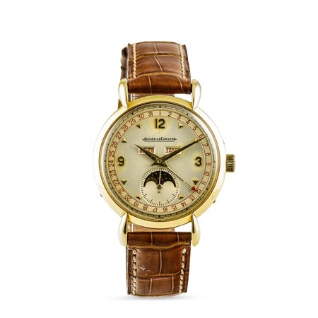 JAEGER LECOULTRE - Triplo calendario con fasi lunari in oro 18k, anni '40 in eccellenti condizioni.