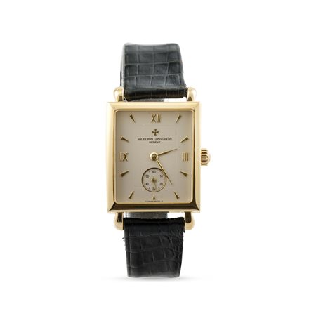 VACHERON & CONSTANTIN - Orologio di forma rettangolare Historiques in oro giallo 18k con secondi in basso e vetro zaffiro