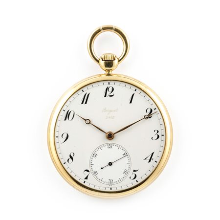 BREGUET - Orologio da tasca in oro 18k con scappamento ad ancora, numeri e sfere Breguet, fine 1800