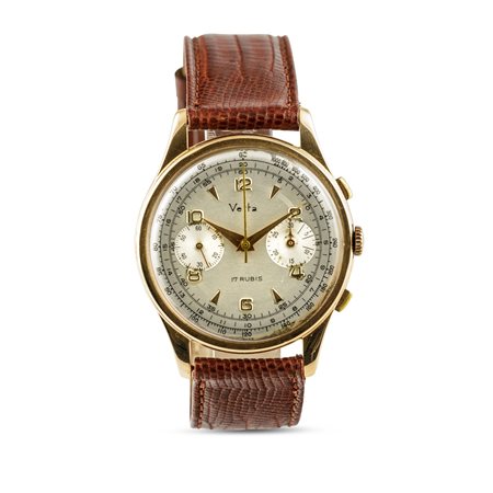 VETTA - Cronografo grande misura extrapiatto, quadrante argentè con indici e numeri arabi applicati accompagnato dalla scatola originale