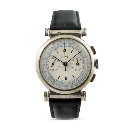 BREITLING - Cronografo due contatori con cassa in argento 800 con anse snodate anni '40