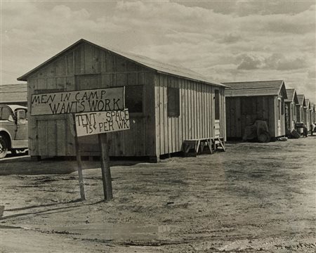 Dorothea Lange (1895-1965), Men in camp wants work