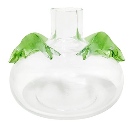 Vaso Lalique, corpo in vetro trasparente con decorazione vegetale in verde...