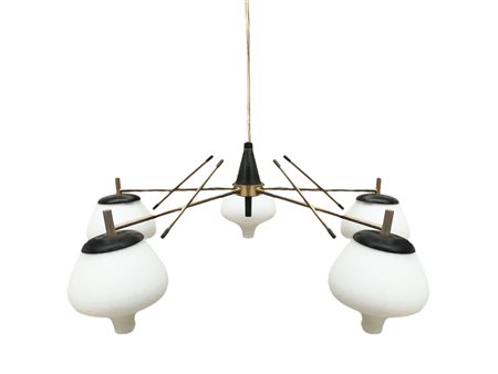 Produzione Stilnovo Milano. Lampada a sospensione struttura in ottone dorato...