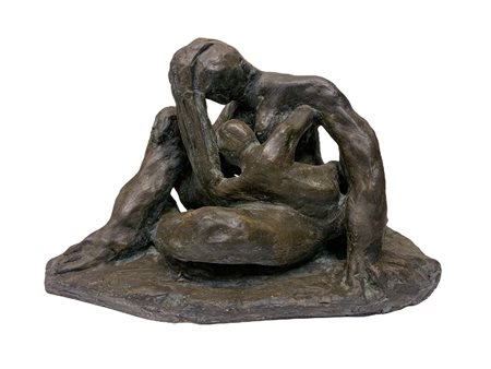 Scultura in terracotta patinata bronzo antico raffigurante Maternità firmata...