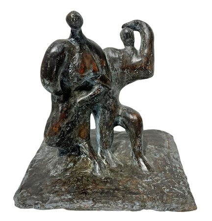 Scultura in terracotta raffigurante coppia danzanti firmata alla base...