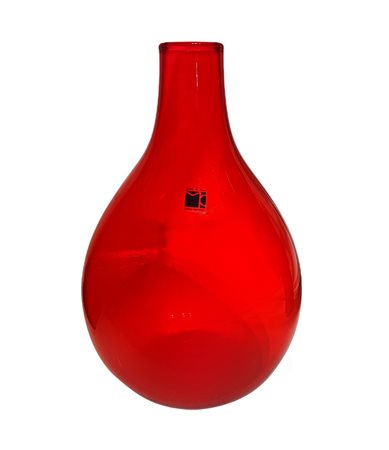 Carlo Moretti, Vaso in vetro soffiato di forma globulare nei toni del rosso...