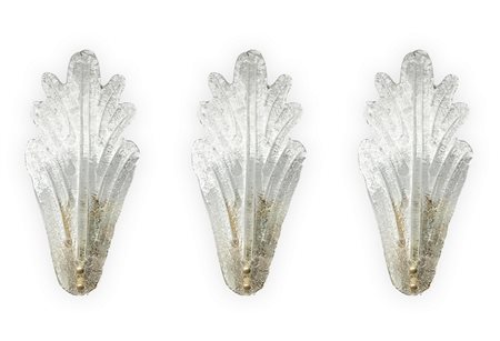 Zonca, gruppo di n. 3 appliques, in vetro rugiada-Murano con base in ottone...