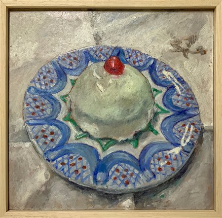 Dipinto ad olio su tavoletta raffigurante cassatella catanese "Minne di...