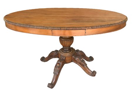 Tavolo da centro ovale in legno di noce chiara, piede a quattro razze. Fine...