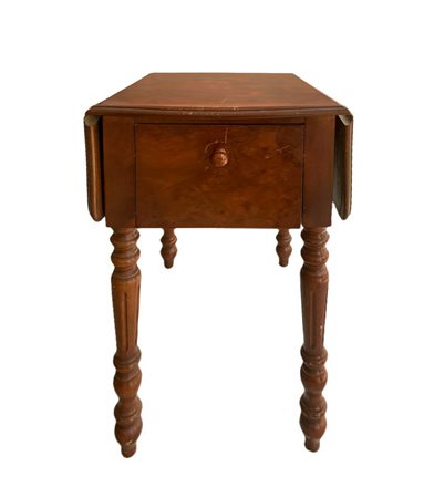 Tavolinetto a bandelli laterali da centro in legno di piuma di mogano. XIX/XX...