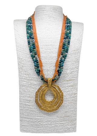 Collana cinque fili, tre di AGATA MUSCHIATA sferette mm 6. più due fili di...