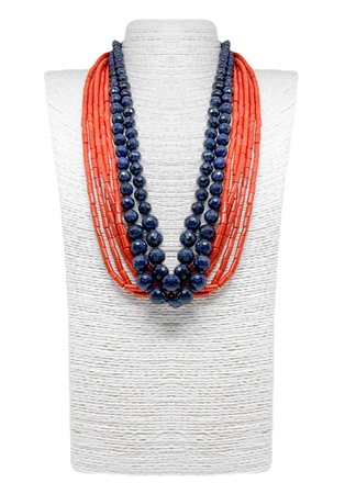 Collana con due fili di ZAFFIRO opaco sfera sfaccettata a digradare da mm 3 a...