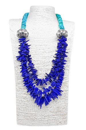 Collana con un filo di TURCHESE rondella mm 12, più tre fili di lapislazzuli....