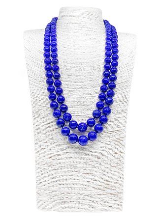 Collana due fili lapislazzuli sfera liscia con chiusura in Argento laccato...