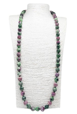 Collana in ZOISITE sfere sfaccettate mm 13, senza chiusura. Lunghezza cm 90
