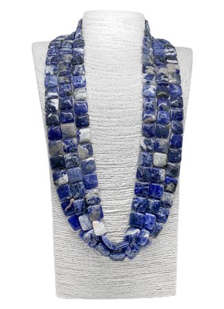 Collana tre fili composta da elementi quadrati di SODALITE mm 16x16 e...