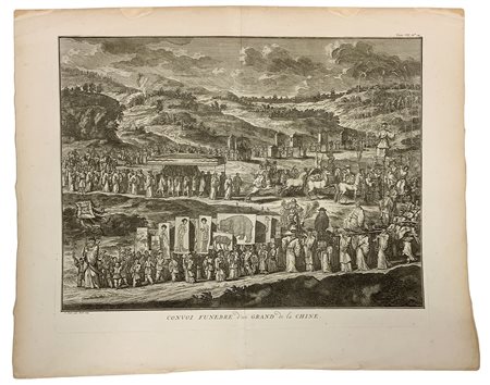 Stampa il modulo l'anno 1729 raffigurante "convulsioni funebri di un Gand de...