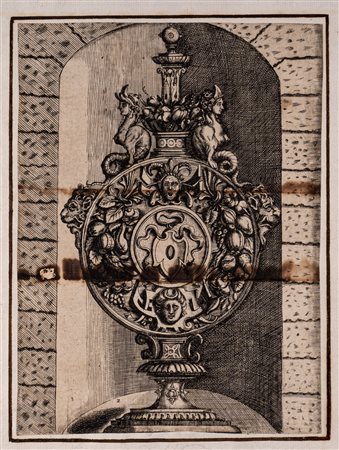 Serie di cinque incisioni con reliquiari decorati a grottesca XVI secolo...