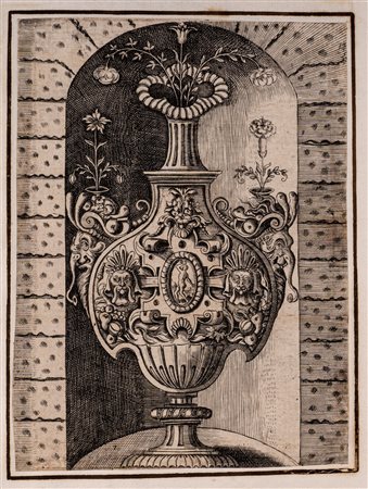 Serie di quattro incisioni con reliquiari decorati a grottesca XVI secolo...