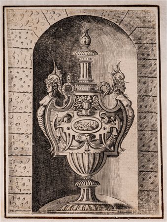 Serie di quattro incisioni con reliquiari decorati a grottesca XVI secolo...
