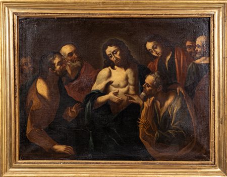 Scuola Emiliana, L'Incredulità di San Tommaso metà XVII secolo olio su tela...