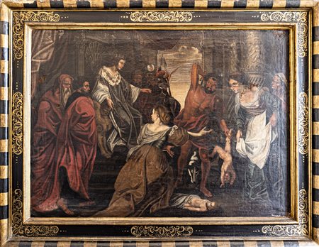 Cerchia di Rubens, Il Giudizio di Salomone XVII secolo olio su tela, entro...