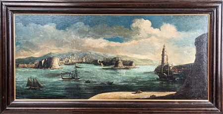 Scuola francese, Veduta del porto di Marsiglia fine XIX secolo olio su tela...