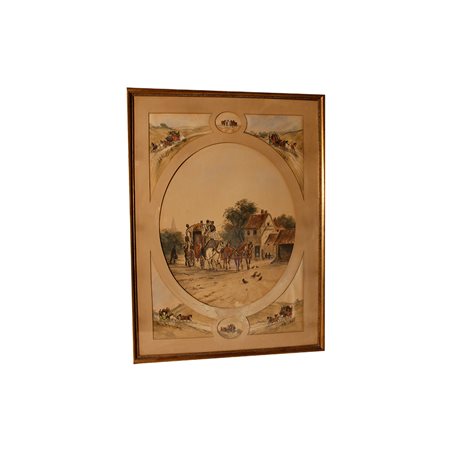 Coppia di stampe inglesi con scene di caccia epoca '800 multipli colorati su...