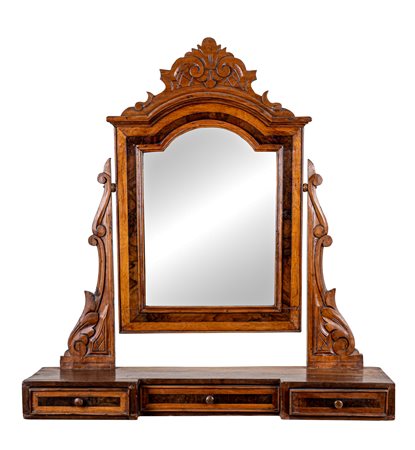 Specchiera da cassettone fine XIX secolo in noce intagliato, specchio...
