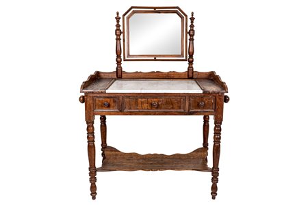 Toilette Toscana fine XIX secolo in noce, specchierina a bilico fra sostegni...