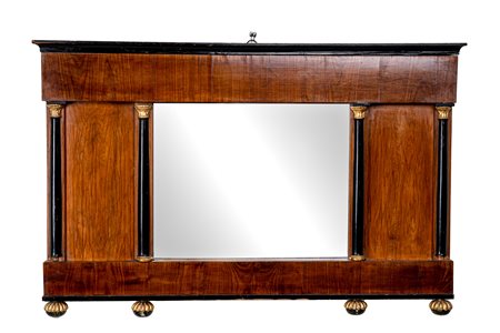 Caminiera a tre luci Toscana inizi XIX secolo in ciliegio con colonne...