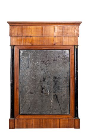 Specchiera Toscana inizi XIX secolo in ciliegio con colonne ebanizzate e con...