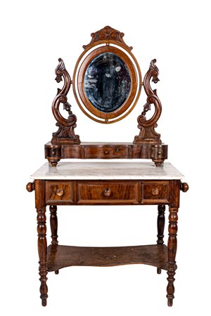 Toilette Toscana fine XIX secolo in noce, con soprastante specchiera a bilico...