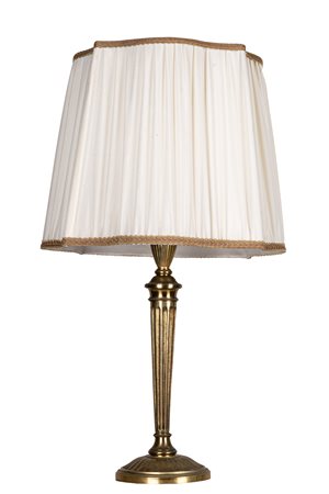 Lampada in bronzo dorato con cappello in tessuto Francia anni '40 h cm 84
